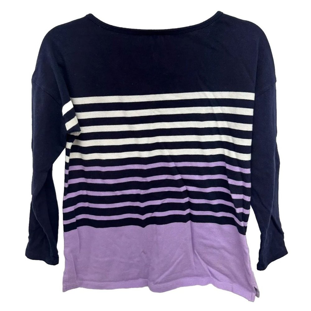 Talbots Women's Size Medium Petite Blouse Top  Blue Striped Cotton Round‎ Neck - Picture 2 of 5